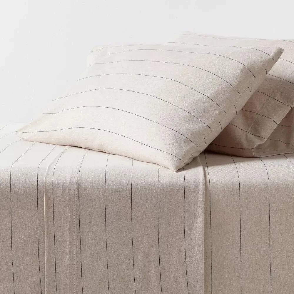 Queen Cotton Jersey Sheet Set Oatmeal Heather Striped - Threshold: